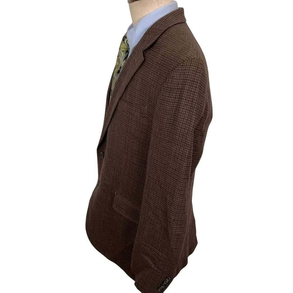 Chaps Mens 44R Brown Blue Houndstooth Lambswool Two Button Heritage Timeless - Picture 3 of 11